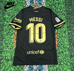 Nike 2021 Barcelona Away Black and Gold Fan Edition Jersey #10 Lionel Messi Soccer Jersey