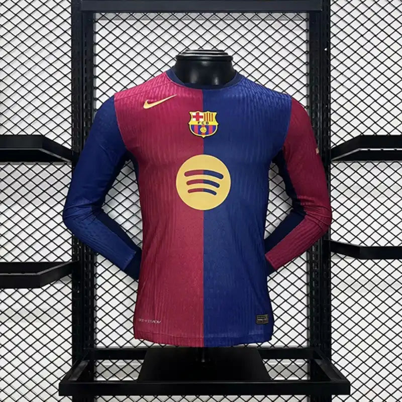 24/25 Players Barcelona Long Sleeve Soccer Jersey Home (Big Sponsor)