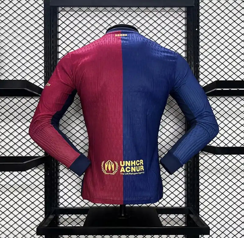 24/25 Players Barcelona Long Sleeve Soccer Jersey Home (Big Sponsor)