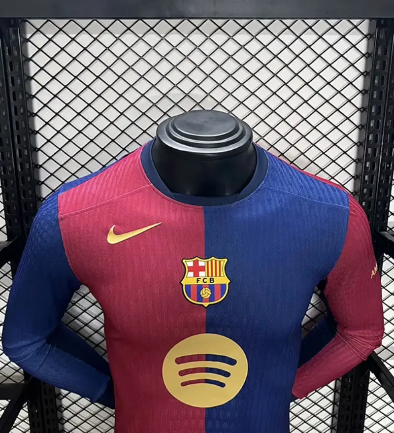 24/25 Players Barcelona Long Sleeve Soccer Jersey Home (Big Sponsor)