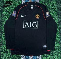 NIKE 07-08 Manchester United Vintage Retro Long Sleeve Soccer Jersey Away 7 Ronaldo Champions League Edition