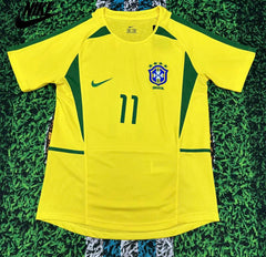 NIKE 2002 World Cup Brazil Retro Jersey No.11 Ronaldinho Soccer Jersey