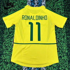 NIKE 2002 World Cup Brazil Retro Jersey No.11 Ronaldinho Soccer Jersey