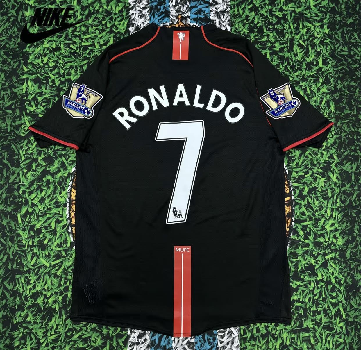 Nike 07-08 Manchester United Away Retro Soccer Jersey #7 Ronaldo Champions League Edition