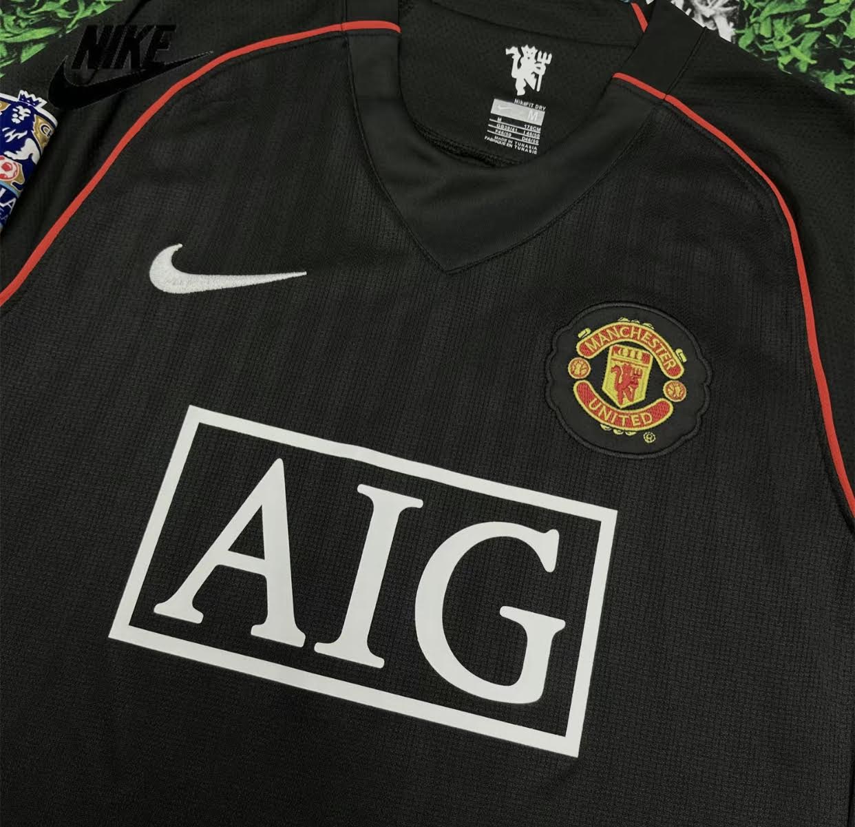 NIKE 07-08 Manchester United Vintage Retro Long Sleeve Soccer Jersey Away 7 Ronaldo Champions League Edition