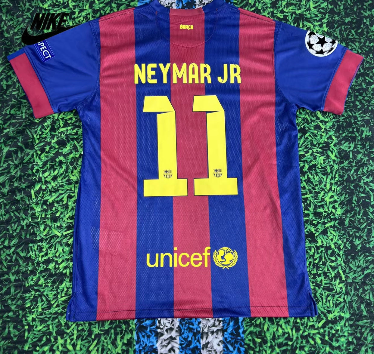 NIKE 14-15 Barcelona Home Vintage Jersey No. 11 Neymar Short Soccer Jersey