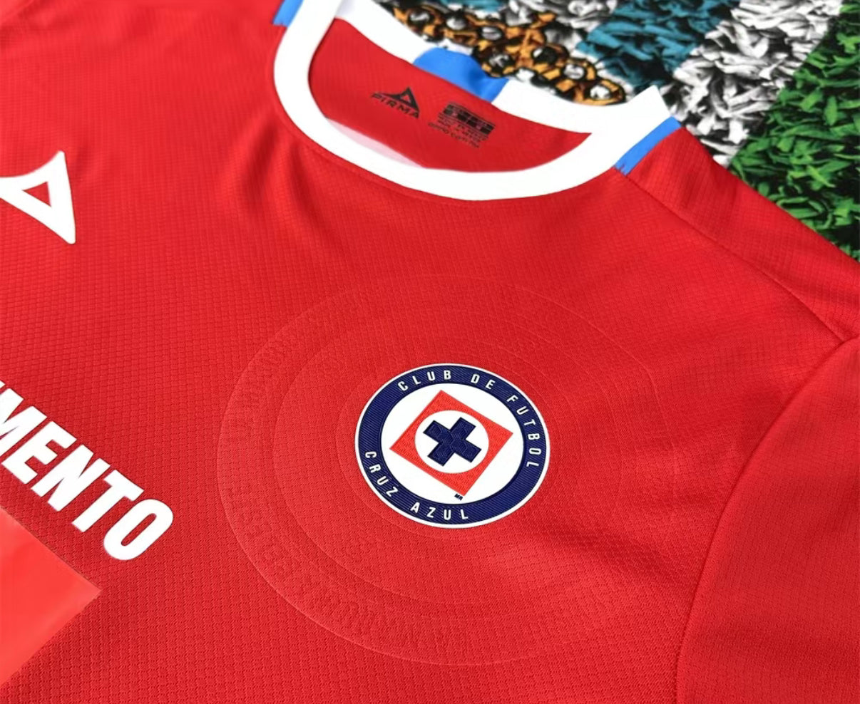 2425 Cruz Azul Second Away Red Short Sleeve Top Football Jerseys LIGAMX Fan Edtion