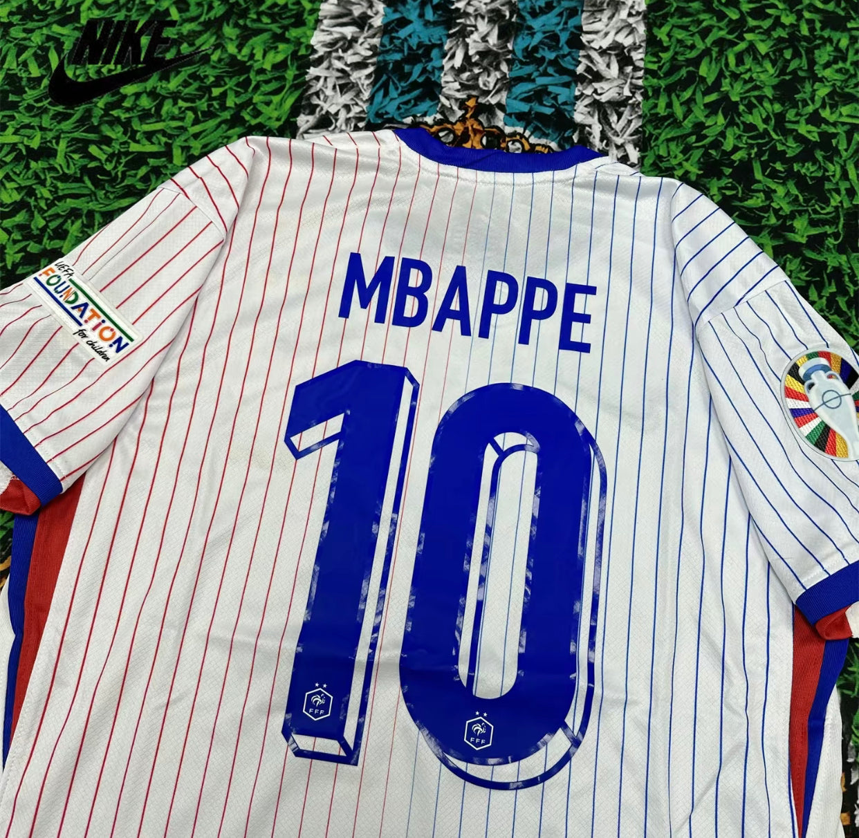 NIKE Euro 2024 France Away Mbappe No.10 Short Sleeve Soccer Retro Jersey