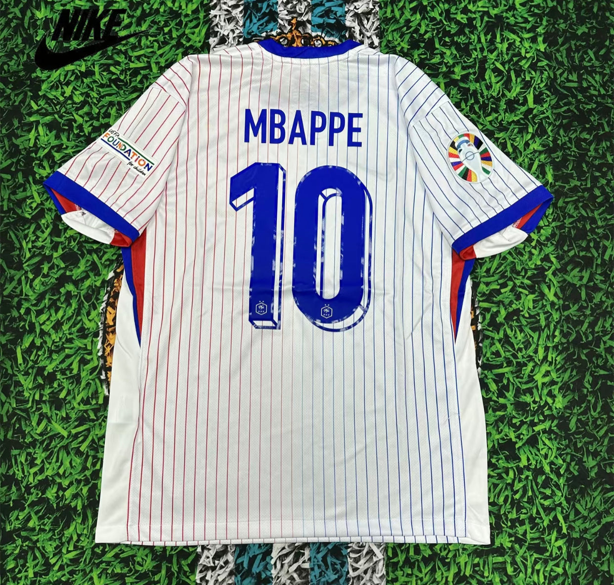 NIKE Euro 2024 France Away Mbappe No.10 Short Sleeve Soccer Retro Jersey