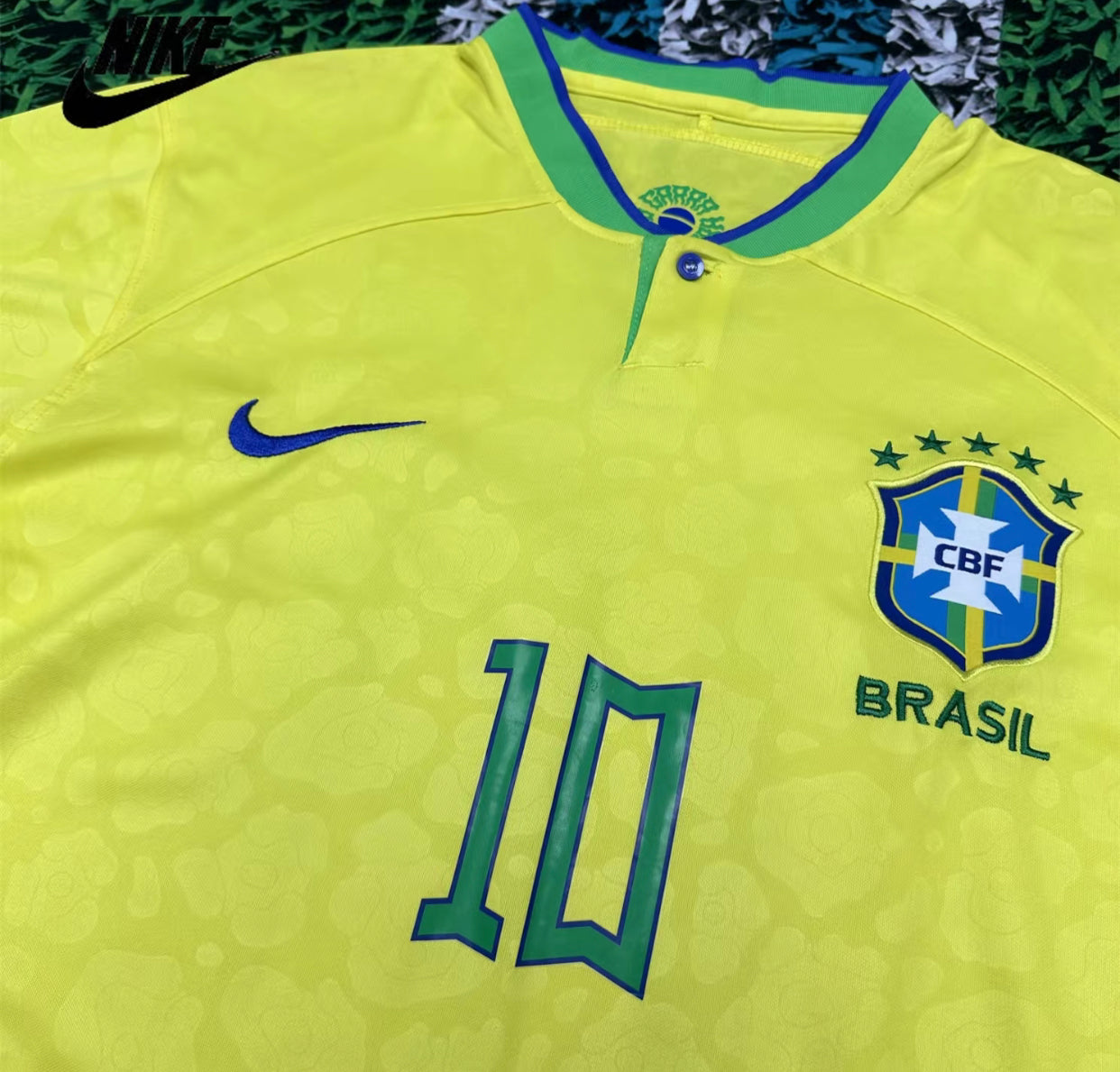 NIKE 2024 Copa America Brazil Home Neymar Jr No.10 Yellow Show Sleeve Football Jersey