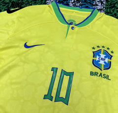 NIKE 2024 Copa America Brazil Home Neymar Jr No.10 Yellow Show Sleeve Football Jersey